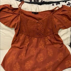 Terracotta blouse with cap sleeves